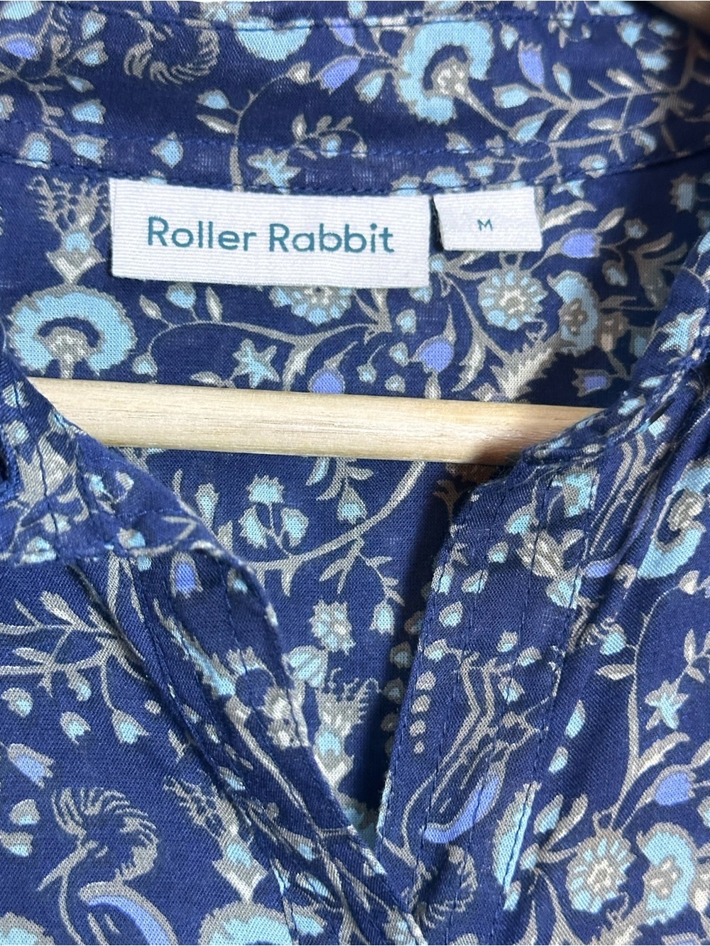 Roller Rabbit blue floral dress long sleeves button-down front M Relax Fit - Picture 4 of 12